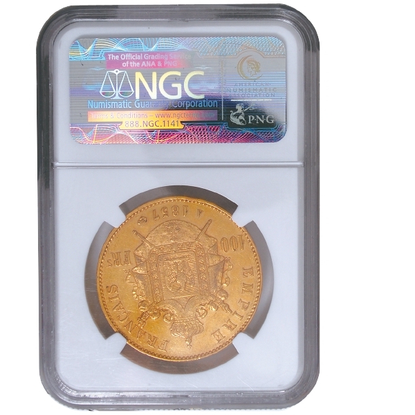 フランス 1857年 ナポレオン3世 100フラン金貨 NGC AU
