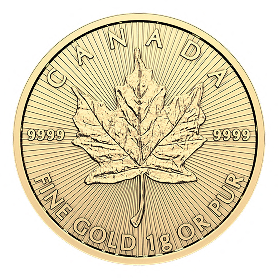 安全資産!!金現物!!カナダ2025年 メイプルリーフ1.0g50セント金貨