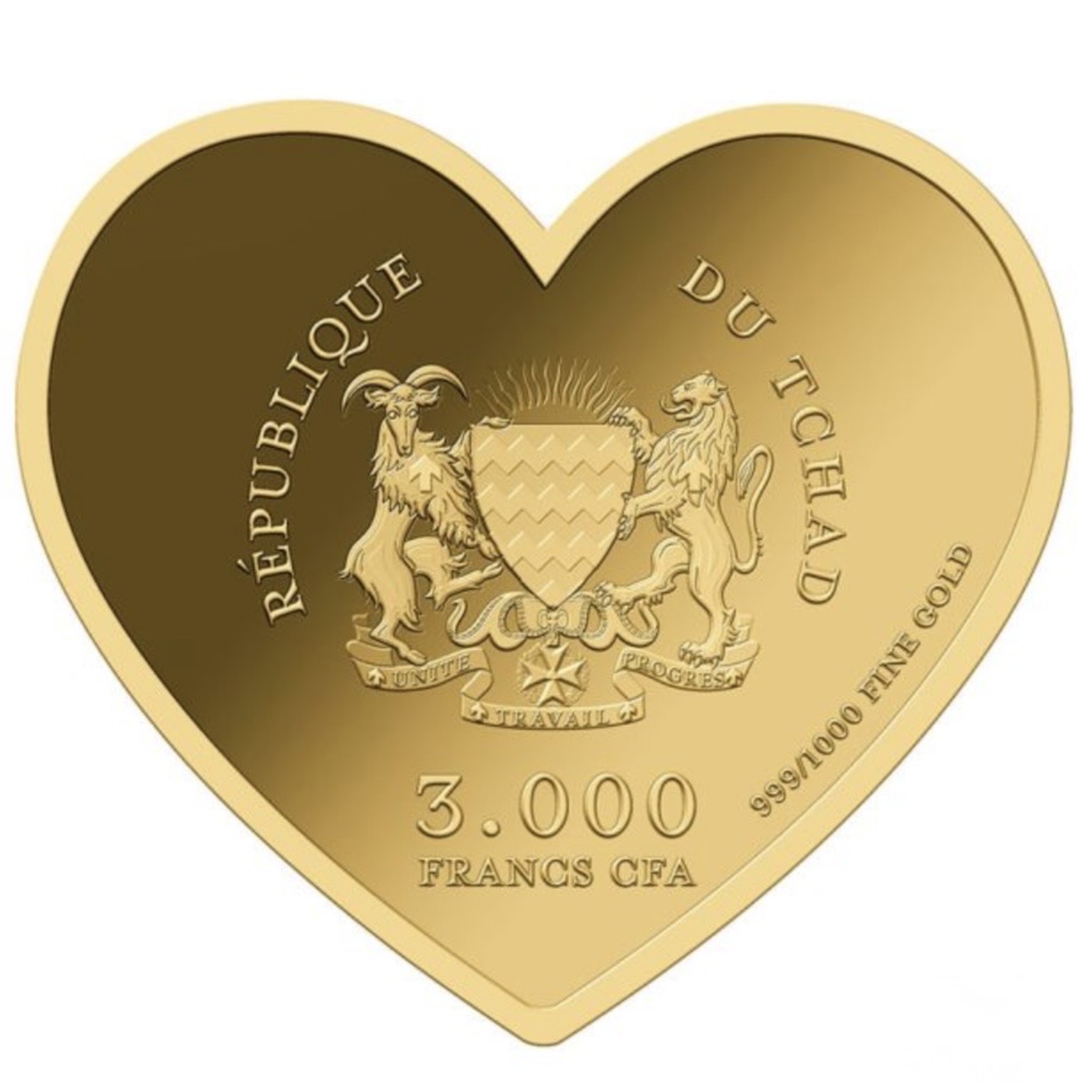 チャド2026年 ハートシェイプ 1/1,000oz3,000フラン金貨〈箱＋保証書付き〉