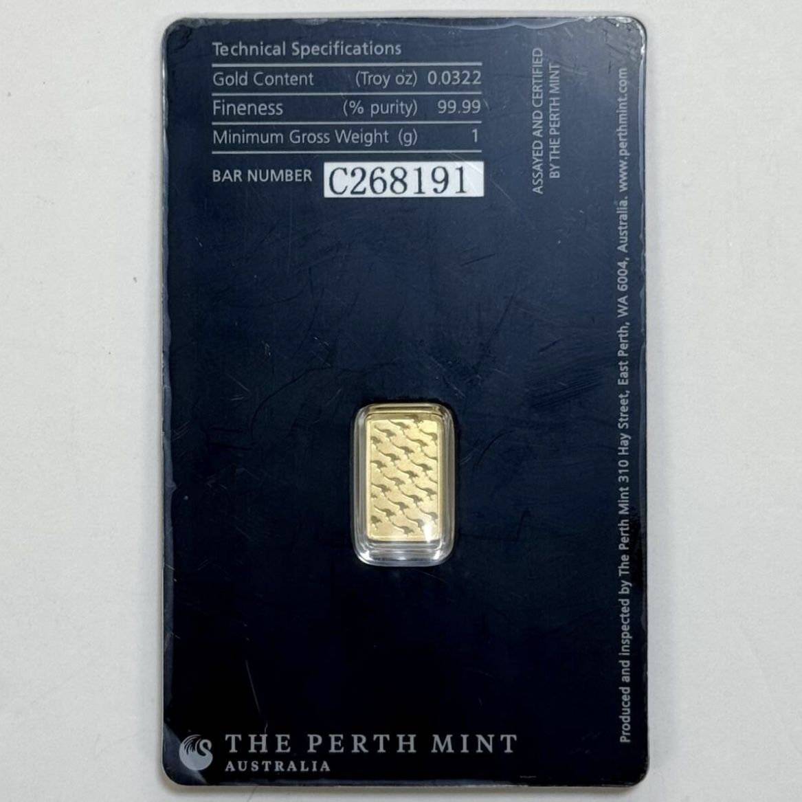 【再入荷】オーストラリア・パース造幣局精錬 カンガルー1.0g純金インゴット