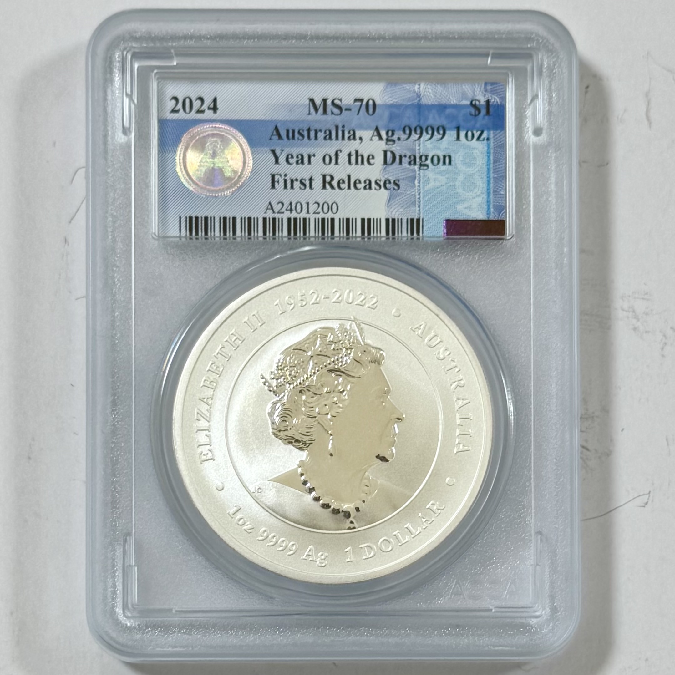 【完売】ACCA MS70 最高鑑定 オーストラリア2024年 龍干支1oz1ドル銀貨